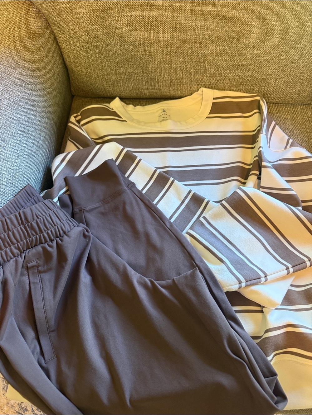 Striped Cream & Brown Long Sleeve Top with Brown Joggers